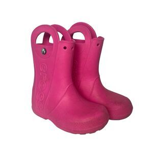 Crocs Handle It Rain Boots Pull On Fall Winter Pink Youth Girls 13